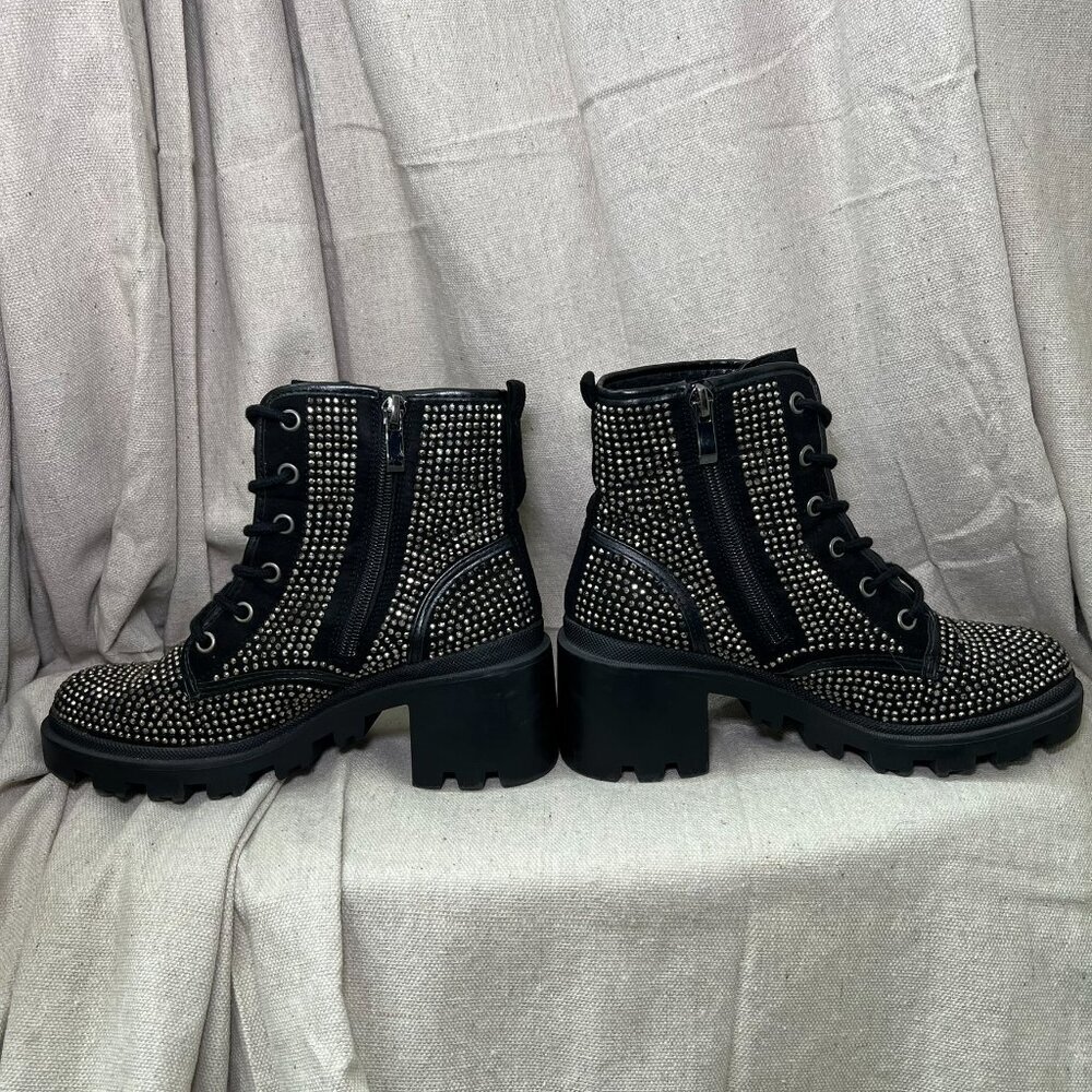 Y2K Madden Girl Dymond Rhinestone Zip Up Platform Combat Boots W 5.5 /  Y 4 - Picture 4 of 9